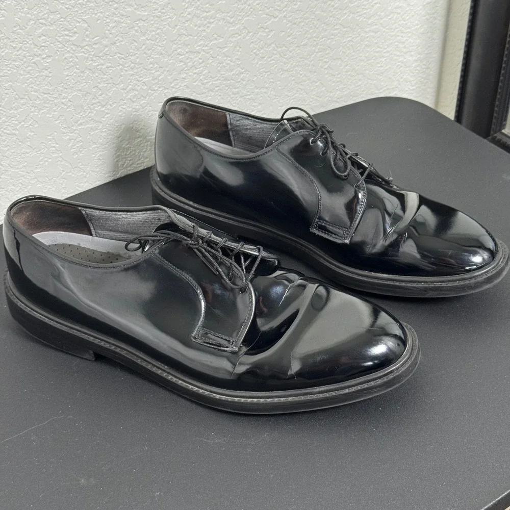 Capps Derby Shoes Mens Black Patent Leather Air-Lite Uniform Dress Shoes